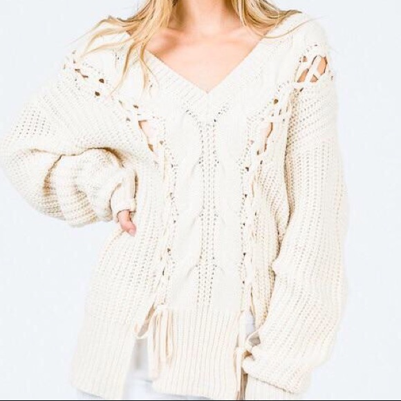 Braided Knot Pullover-IVORY - Picture 2 of 2